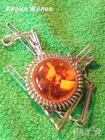 КРАСИВ АЖУРЕН ВИНТИДЖ АРТ СТИЛ КЕХЛИБАРЕН МЕДАЛЬОН КОЛИЕ от БЛАГОРОДНА СТОМАНА и КЕХЛИБАР 48638, снимка 13 - Колиета, медальони, синджири - 48480592