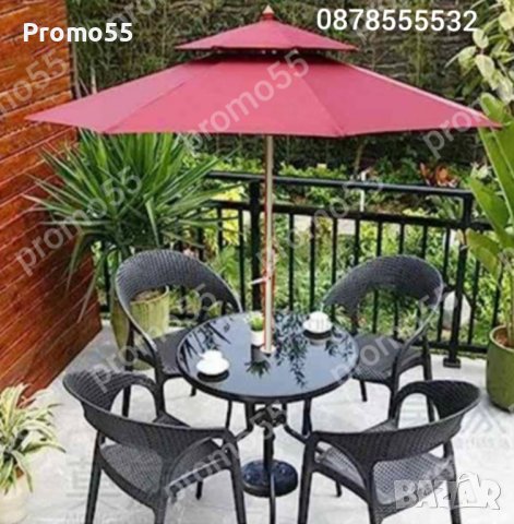 Градински Чадър Двоен Покрив за Стабилност при Вятър 220см.Чадър Плаж, снимка 7 - Градински мебели, декорация  - 41419359