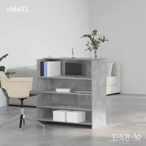 vidaXL Приемно бюро, бетонно сиво, 100x50x103,5 см, инженерно дърво, снимка 3 - Бюра - 56147065