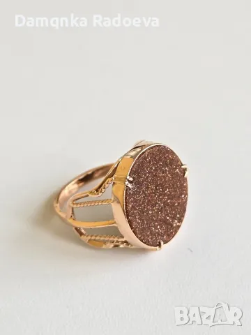 СССР златен пръстен с Авантюрин проба 583, снимка 14 - Пръстени - 48053551