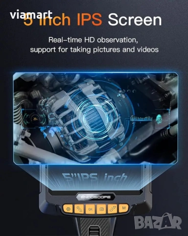 Ендоскопска камера INSKAMS 10, 5" IPS дисплей, 360° управление и 1080P, снимка 6 - Камери - 53802042