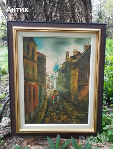 Красива Стара Картина Уличен Пейзаж Живопис Маслени Бои на Платно, снимка 2 - Картини - 53327691