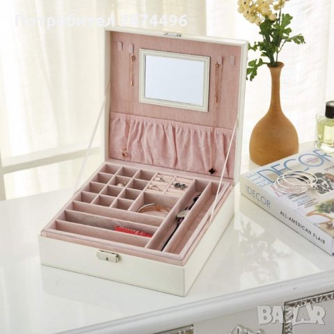 2010 Кожена кутия за бижута и аксесоари на две нива с огледалце, снимка 2 - Подаръци за жени - 35793490