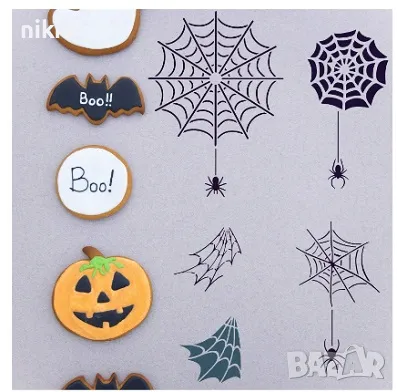  Голям стенсил Хелоуин Halloween паяжина паяк шаблон спрей за торта стена декорация Scrapbooking, снимка 2 - Други - 47749317