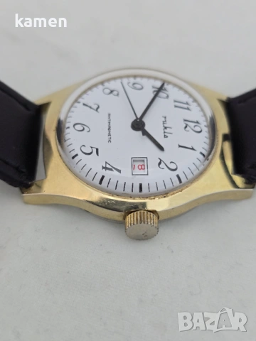 Винтидж антимагнитен часовник RUHLA - произведен в ГДР - позлатен - нова черна каишка, снимка 6 - Антикварни и старинни предмети - 53658800