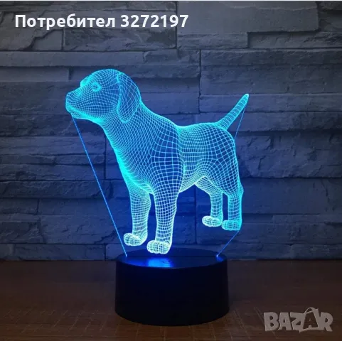 Холограмна 3D LED лампа Лабрадор,RGB Седемцветен Интелигентен Контрол,USB, снимка 2 - Настолни лампи - 49492953