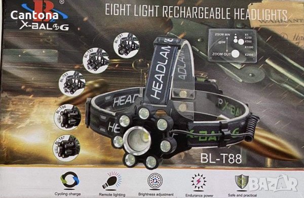 Челник X-BALOG BL-T88 с 1 брой XML T6, 7 броя CREE XML COB  диоди, ZOOM, USB зареждане, снимка 3 - Къмпинг осветление - 35974687