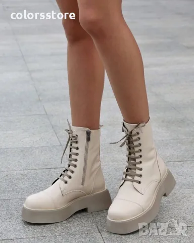 Равни боти - бежова кожа - RB1, снимка 2 - Дамски боти - 47415140
