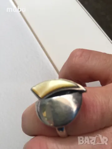 Красив сребърен пръстен с жълт камък, общо тегло 6.41г , проба 925. , снимка 1