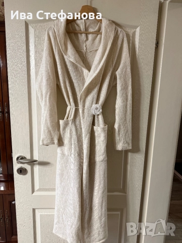 Разкошна бяла екрю дълга елеганта памук памучна жилетка универсален халат  one size размер