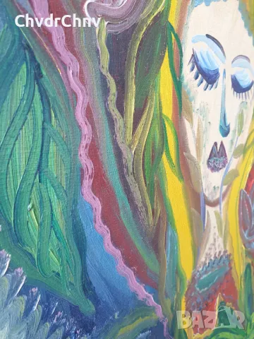 Anita Nilson 61х51см наивизъм/шведска абстрактна картина масло върху платно/женски портрет, снимка 3 - Картини - 50336646