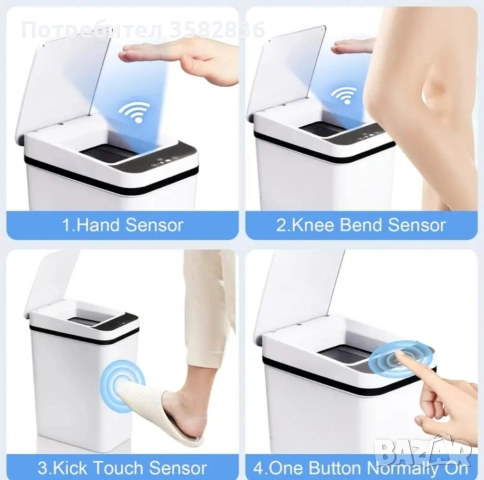 Безконтактен Умен Кош за Отпадъци с Инфрачервен Сензор, снимка 4 - Други стоки за дома - 52435426