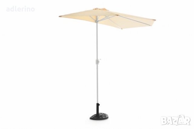 Чадър за тераса и балкон, половин чадър, козирка, комплект с основа и калъф, бежав, снимка 2 - Градински мебели, декорация  - 34154077