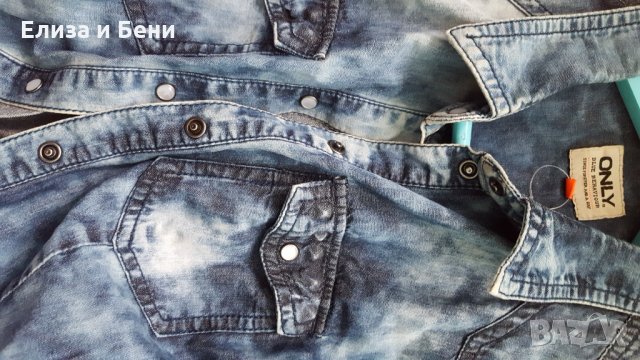 Дънкова риза деним размер Л пран ефект acid wash асид уаш, снимка 4 - Ризи - 35808576