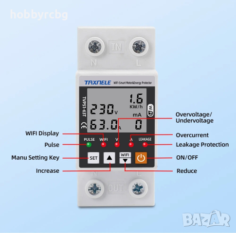 WIFI Смарт електромер с множество защити Tuya Smart Life, TVPS1-63T, снимка 4 - Друга електроника - 44631924