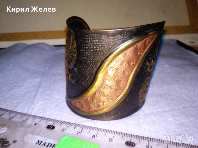 ПРЕКРАСНА РЪЧНО КОВАНА ЛАКИРАНА МЕДНА РЕТРО АРТ ГРИВНА с КРАСИВА ФЛОРАЛНА ОРНАМЕНТИКА 15874, снимка 14 - Гривни - 41202147