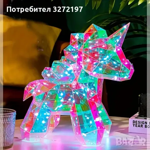 Ръчно изработена USB Великолепна, голяма, светеща скулптура LED Еднрог, снимка 3 - Настолни лампи - 47979237