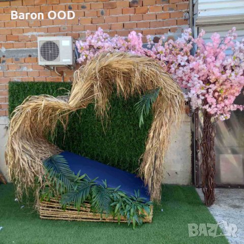 Декоративна арка от палмови листа и изкуствени растения , снимка 3 - Изкуствени цветя - 42232294