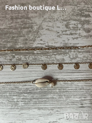 Комплект от 3 броя златисти гривнички за крак или ръка с перла , мида и парички ❤️, снимка 6 - Гривни - 52377611