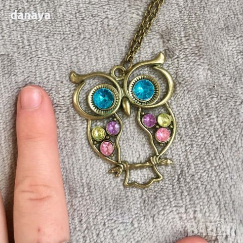 3287 Дамско колие Бухалче с цветни камъни, снимка 6 - Колиета, медальони, синджири - 38871588