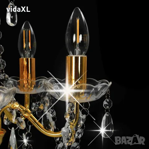 vidaXL Полилей с кристали, златист, кръгъл, 5 х Е14, снимка 4 - Полилеи - 56146463