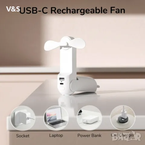  JISULIFE F8 3-в-1 мини сгъваем вентилатор с фенерче и захранваща банка 2000mAh,розов,, снимка 9 - Вентилатори - 48044079