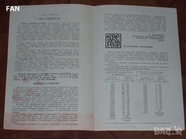Факел Воронеж - СКА Одеса 1982, Зенит Ленинград - Жалгирис Вилнюс оригинални програми от СССР Русия, снимка 3 - Фен артикули - 35882004
