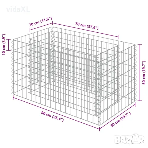 vidaXL Габион повдигната леха, поцинкована стомана, 90x50x50 cм, снимка 8 - Саксии и кашпи - 56146142