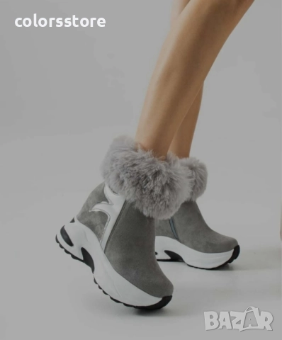 Боти на платформа - сив велур с пух - BH2025 , снимка 2 - Дамски боти - 52316448