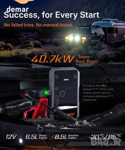Luckfire M7 Смарт джъмп стартер и компресор, 12V, 8,5 л Б/6,5 л Д, снимка 2 - Аксесоари и консумативи - 51893507