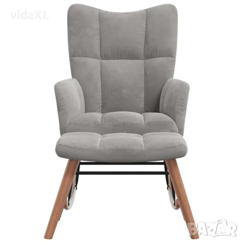 vidaXL Люлеещ се стол с табуретка, светлосив, кадифе, снимка 4 - Столове - 56146944
