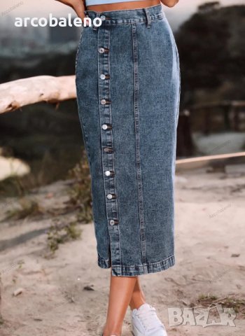 Неправилна дамска дънкова пола с висока талия, 3цвята , снимка 3 - Поли - 41932562