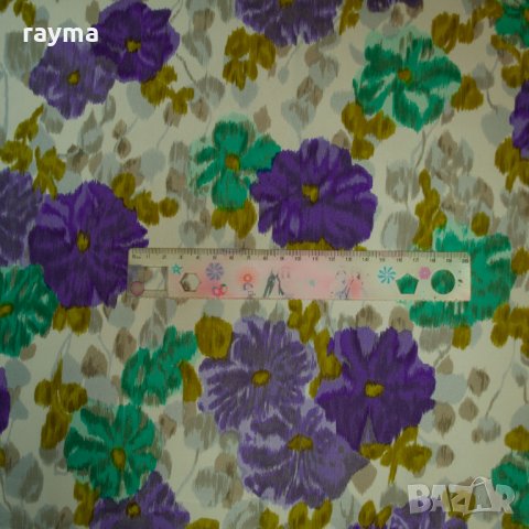 Плат италианска дизайнерска копринена тафта принт цветя, снимка 3 - Поли - 34237309