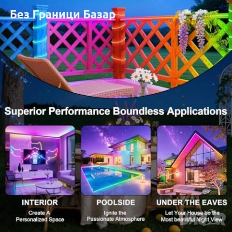 Нов 15m водоустойчив RGB неон IP68 с APP и дистанционно за двор и парти, снимка 4 - Лед осветление - 51937614
