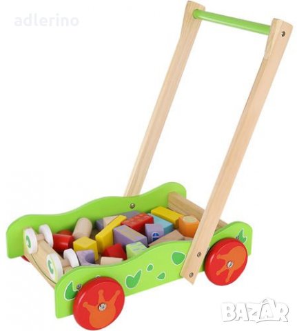 Детска игра, Дървена количка с блокчета, игра дървен конструктор, снимка 1