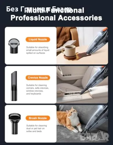 Нова Мини прахосмукачка 9000Pa – Компактна, бързо зареждане, HEPA филтър, снимка 7 - Прахосмукачки - 49012466