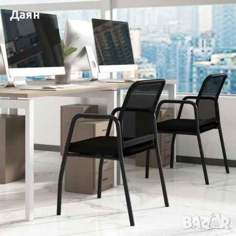 Комплект от 2 офис стола за гости за чакалня с ергономична мрежеста облегалка, снимка 2 - Столове - 53129388