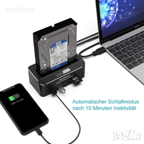 НОВА RSHTECH RSH-338H Алуминиева USB 3.0 докинг станция 2.5, 3.5" SATA III HDD, SSD 6 Gbps - 16TB..., снимка 3 - Кабели и адаптери - 51636499