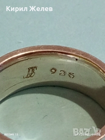 Сребърен пръстен тип халка с инкрустирани кристали Авторско Арт бижу 50123, снимка 6 - Пръстени - 52909442