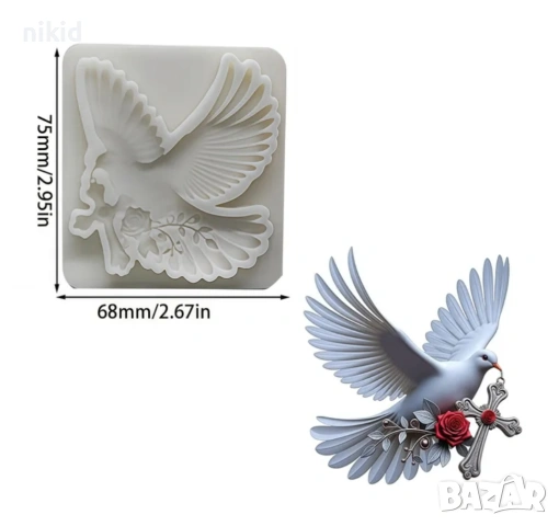 Гълъб  с кръст силиконов молд форма фондан шоколад гипс кръщене декор, снимка 2 - Форми - 53014087