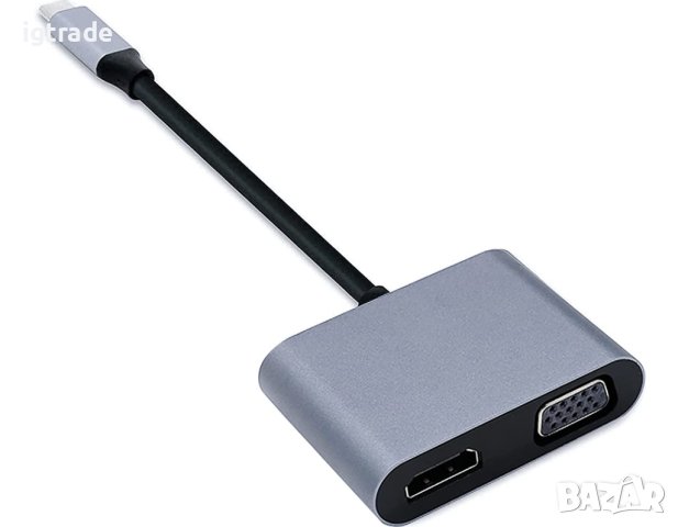 USB C към HDMI VGA адаптер - сплитер - 1 към 2 -  4k HDMI / 1080p VGA, снимка 2 - Чанти, стативи, аксесоари - 40375080