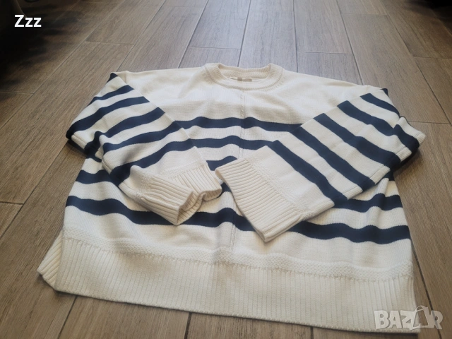 Дамски пуловер в черно и бяло на райе, снимка 3 - Блузи с дълъг ръкав и пуловери - 53374331