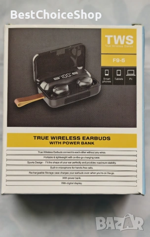 TWS F9-5 – True Wireless Слушалки с Power Bank, снимка 2 - Bluetooth слушалки - 53420579
