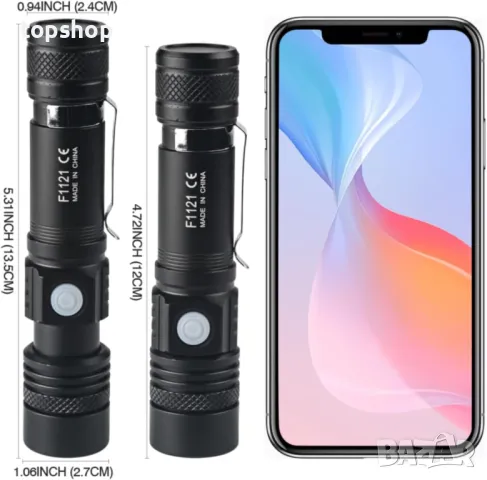 NAKCNM 2 броя мини LED фенерче, акумулаторно, 4 режима, джобна щипка, регулируем фокус, вкл. батерии, снимка 8 - Лампи за стена - 50303030