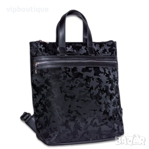 Черна кожена дамска раница, снимка 1