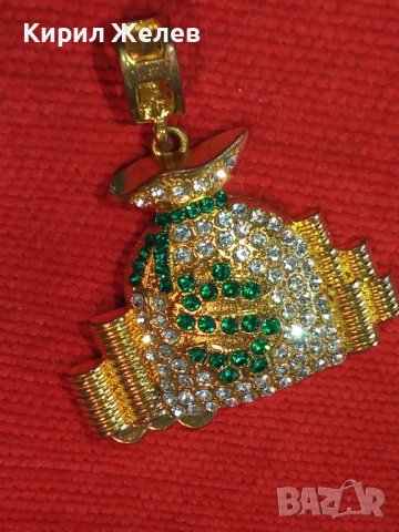 ПОЗЛАТЕН КЪСМЕТЛИЙСКИ ХАЗАРТЕН МЕДАЛЬОН с ЦИРКОНИ и ЗЕЛЕНИ КАМЪНИ 15401, снимка 3 - Колиета, медальони, синджири - 31293278