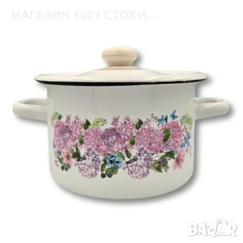 Украйнска емайлирана тенджера бяла с декор 2 Л.