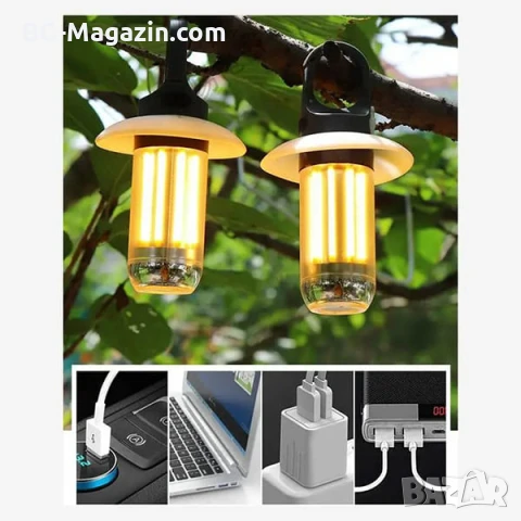 Мощна акумулаторна преносима LED лампа къмпинг осветление лед фенер за риболов туризъм палатка силна, снимка 3 - Къмпинг осветление - 51178731