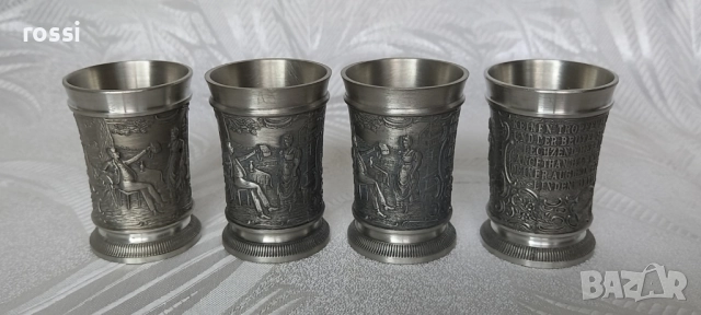 Vintage. Нов немски калаен сервиз за ракия, мотив "Lindenwirtin", снимка 8 - Антикварни и старинни предмети - 51571564