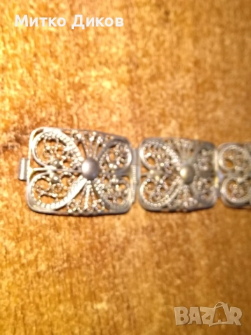 Сребърна гривна филигран -винтидж-23.51гр-195см и ширина 21мм, снимка 8 - Гривни - 51513827